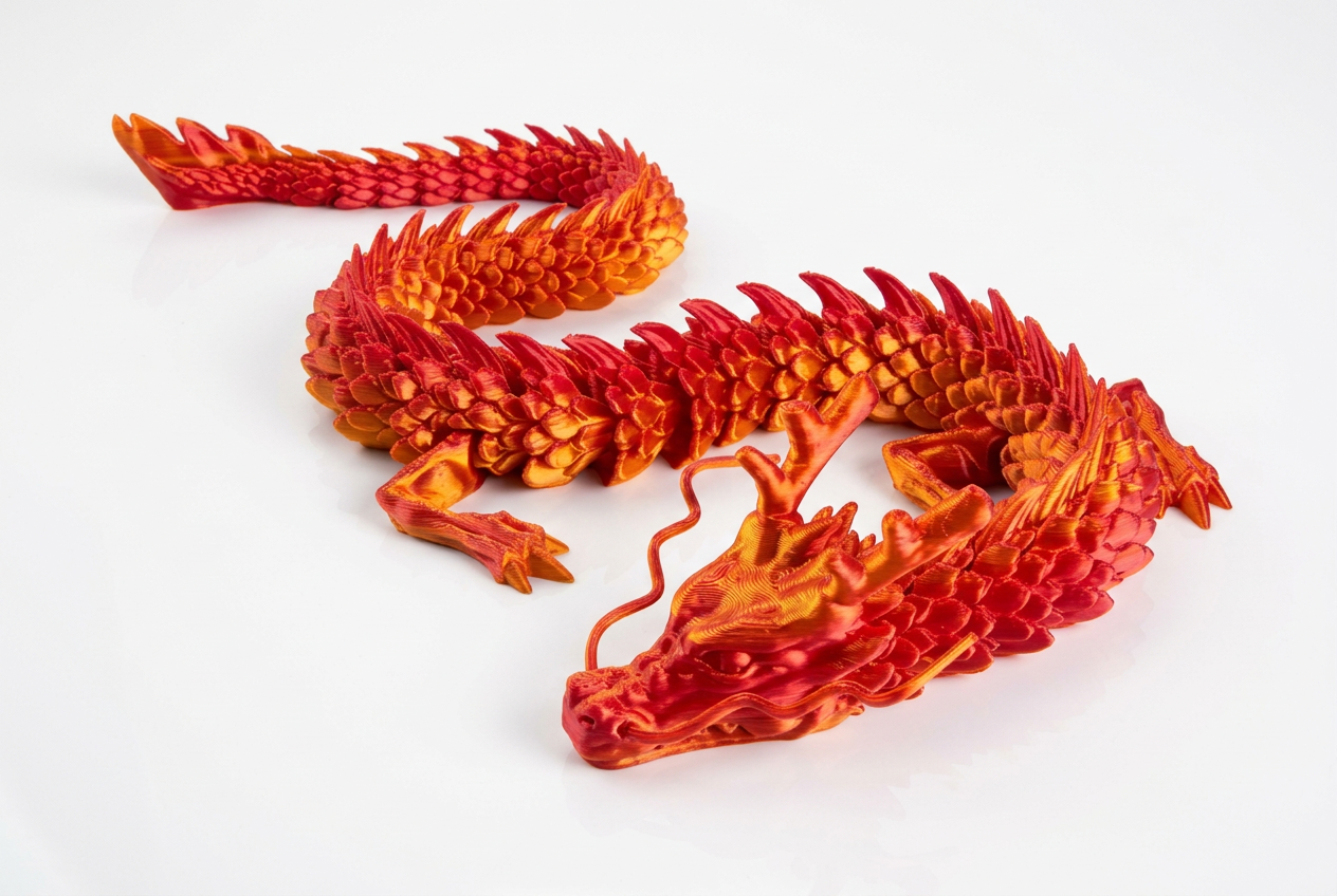 3D Printed Chinese Dragon Toy – Large 35" - RED TO ORANGE