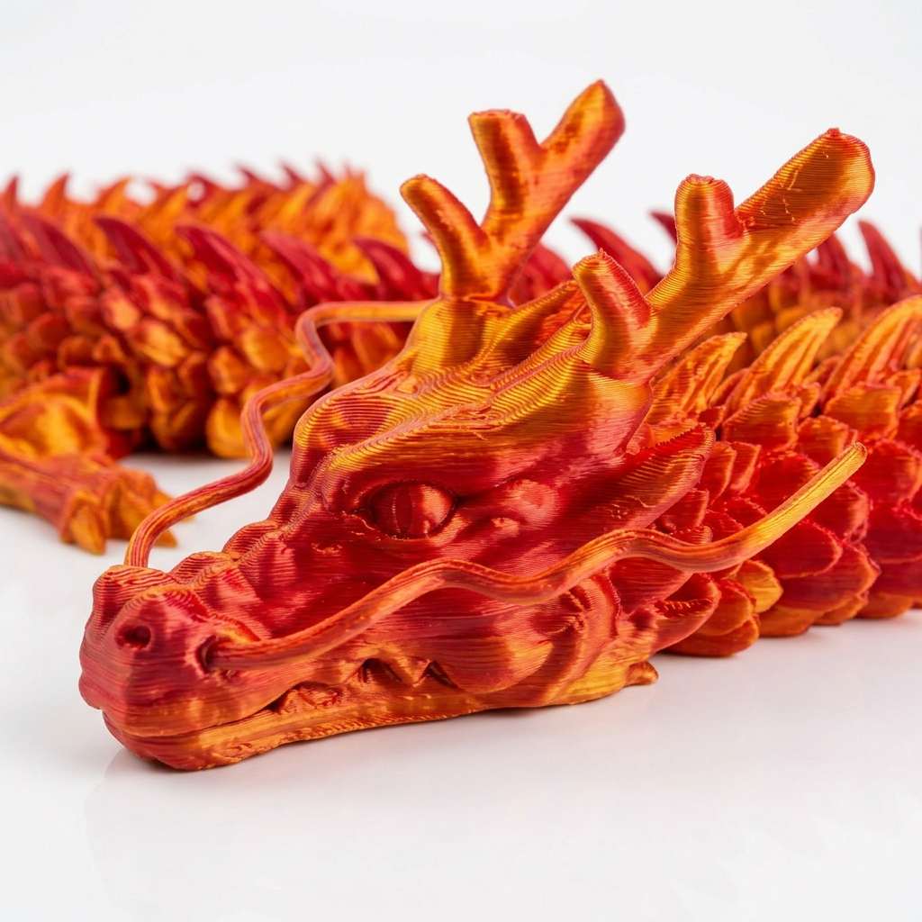 3D Printed Chinese Dragon Toy – Large 35" - RED TO ORANGE