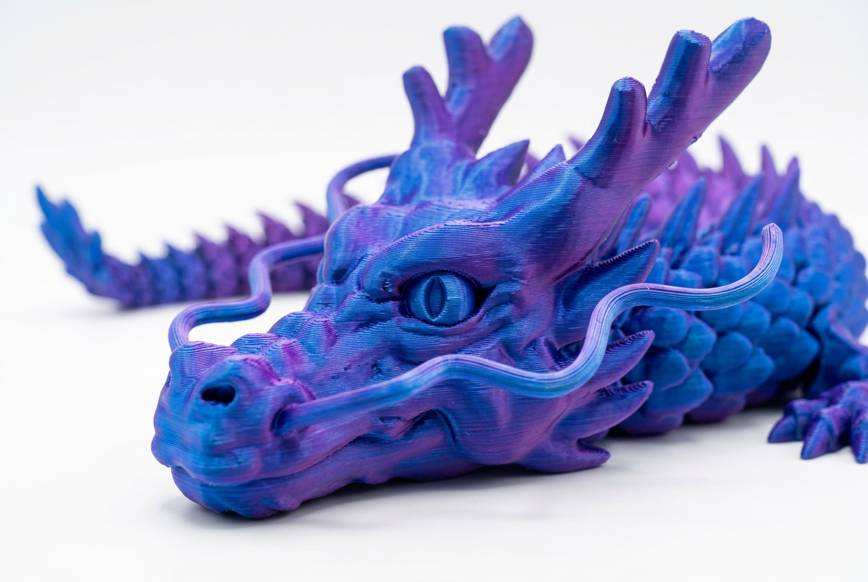 3D Printed Chinese Dragon Toy – Large 35" - PURPLE TO BLUE
