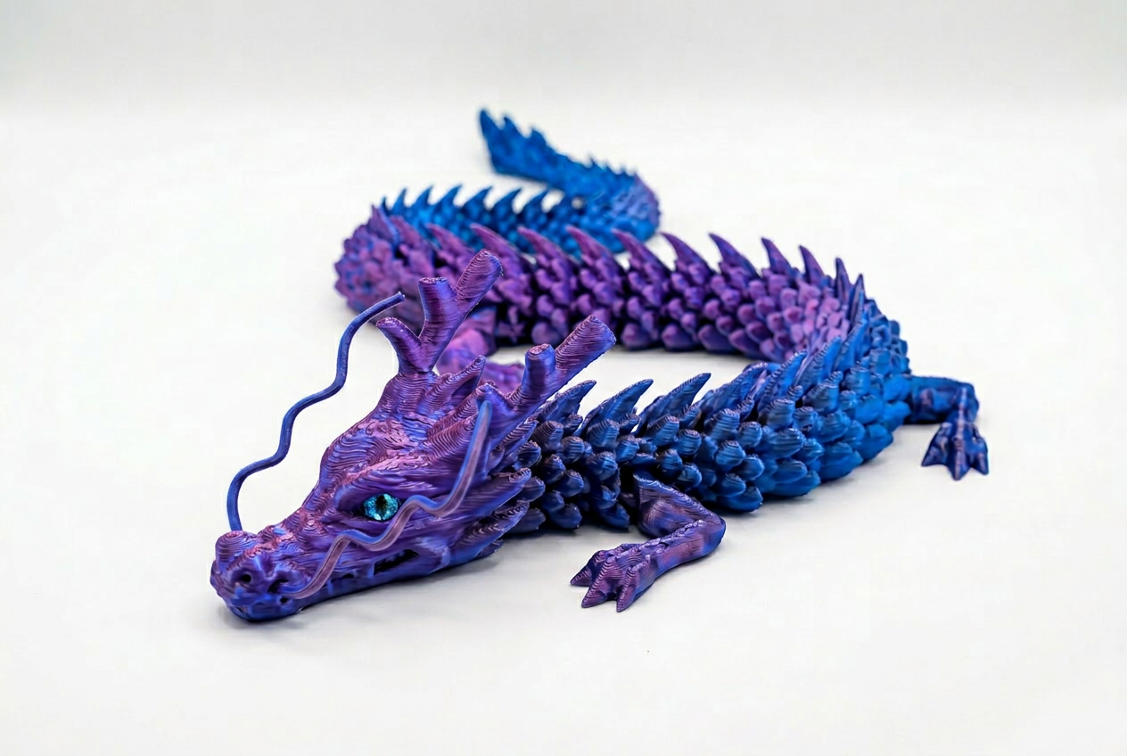 3D Printed Chinese Dragon Toy – Large 35" - PURPLE TO BLUE
