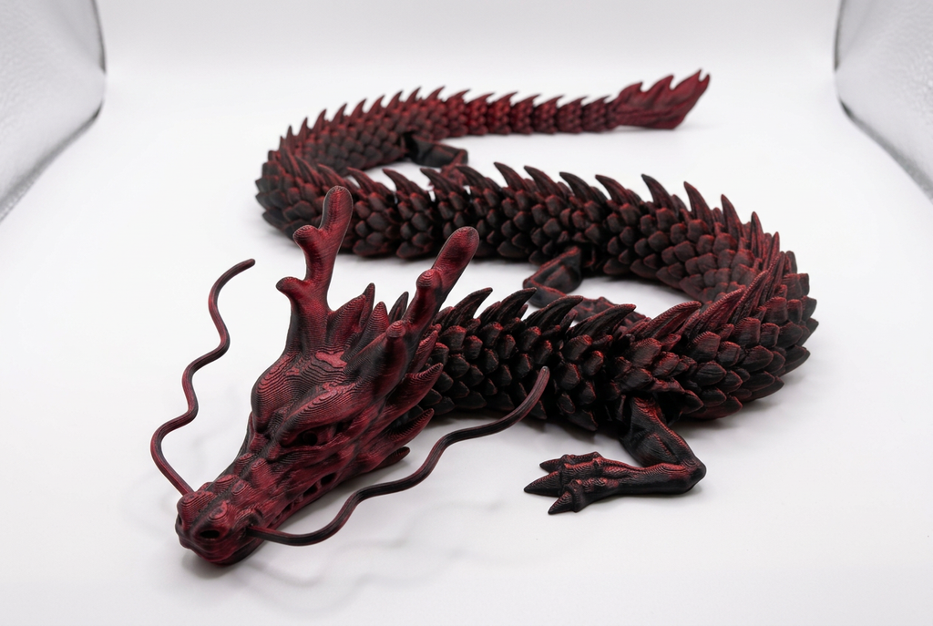 3D Printed Chinese Dragon Toy – Large 35" - BLACK TO DARK RED